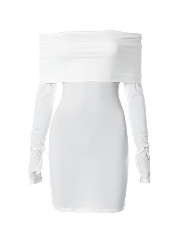 Solid Off Shoulder Ruched Thumb Hole Mini Dress Product Image