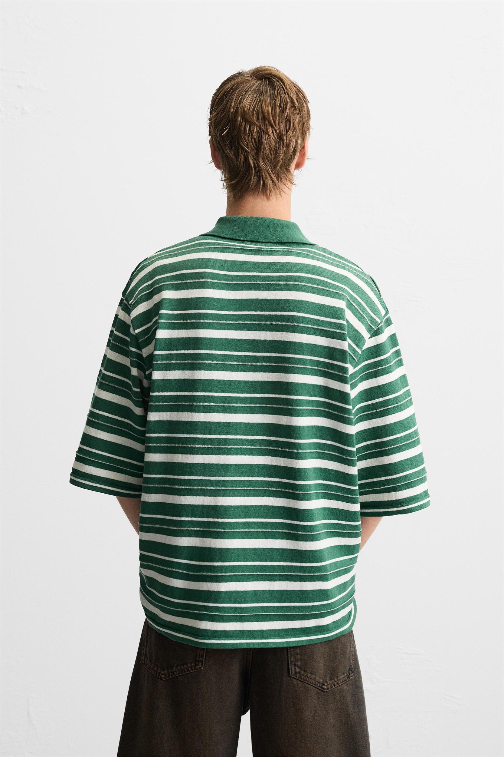 STRIPED TEXTURED KNIT POLO SHIRT Product Image