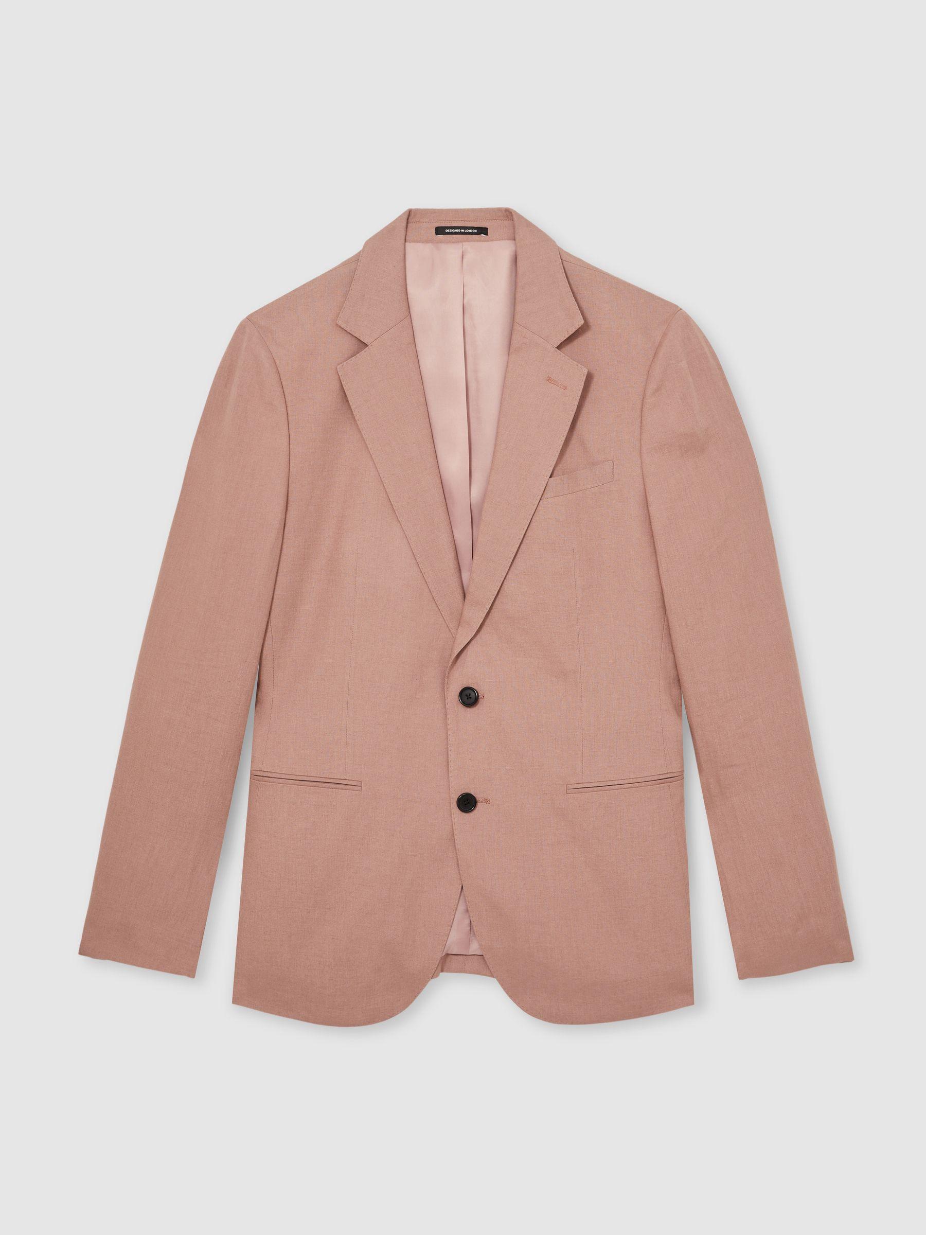 Single-Breasted Linen Suit Blazer Slim Fit in Rose Pink Product Image