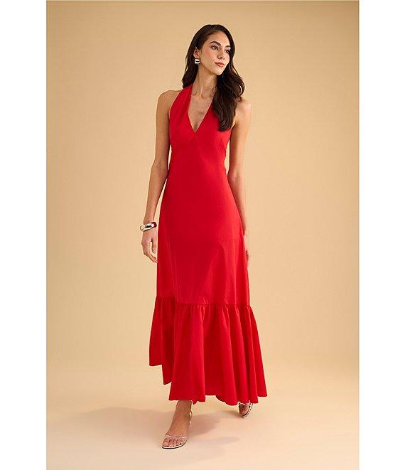 1. STATE Halter V Neck Sleeveless Maxi Sheath Dress Product Image