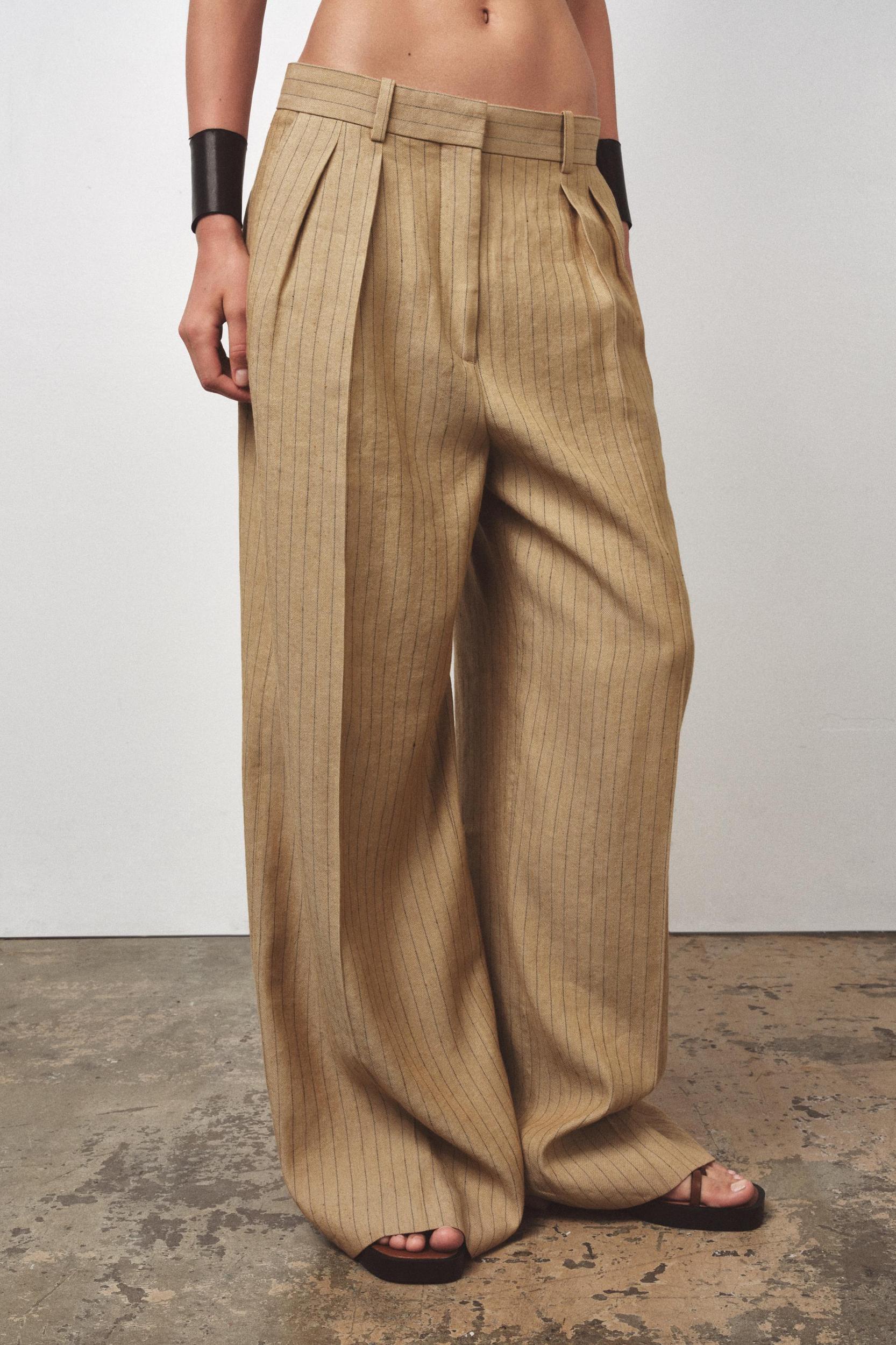 ZW COLLECTION LINEN STRIPE PLEATED PANTS Product Image