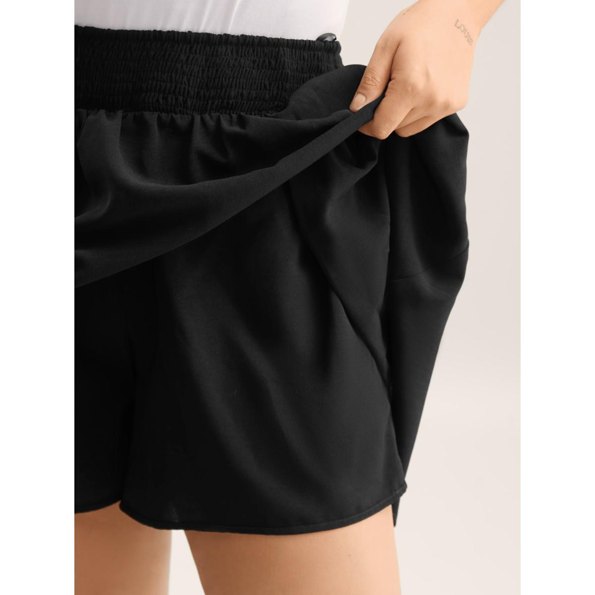 Plus Size Shirred Waist Pockets Flowy Mini Skirt Women Black Leisure No stretch Side seam pocket Casual Skirts BloomChic 12/L Product Image