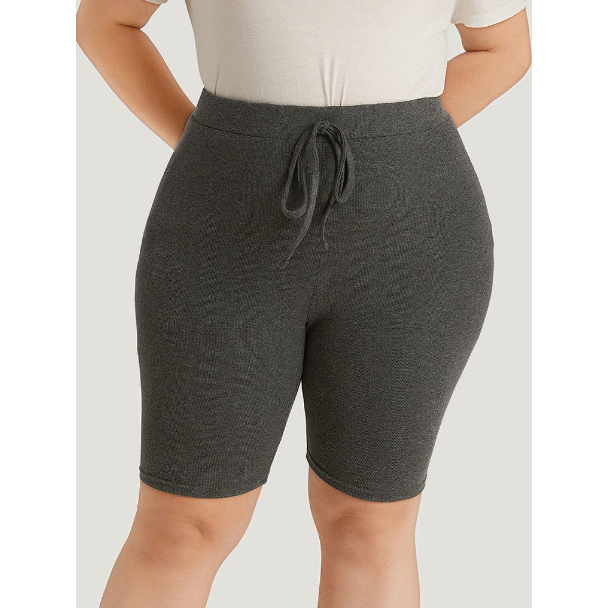 Plus Size Plain Ties Elastic Waist Skinny Leggings Women DimGray Casual High stretch Skinny High Rise Dailywear Leggings BloomChic 18-20/2X Product Image