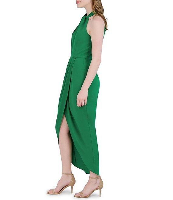 Julia Jordan Knot Halter Neck Sleeveless Faux Wrap Tulip Hem Midi Dress Product Image
