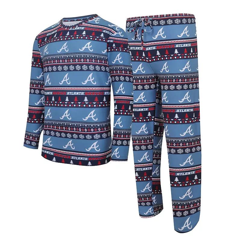 Men's Concepts Sport Navy Atlanta Braves Knit Ugly Sweater Long Sleeve Top & Pants Set, Size: Small, Blue Product Image