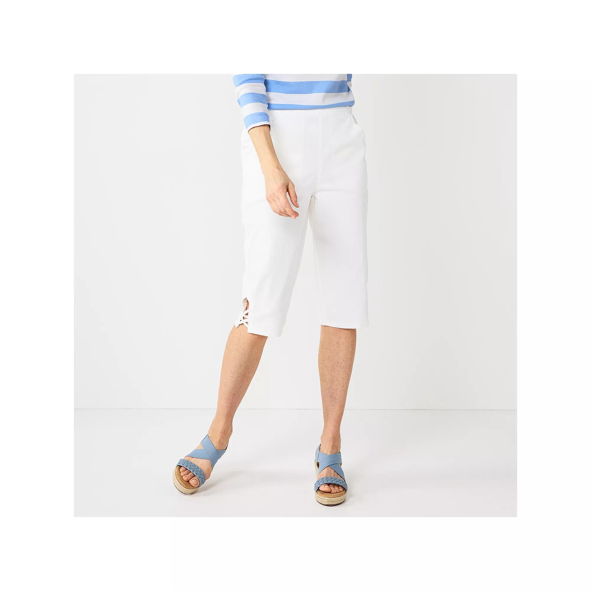 Womens Croft & Barrow Lattice-Hem Pull-On Mid-Rise Skimmer Jeans Product Image