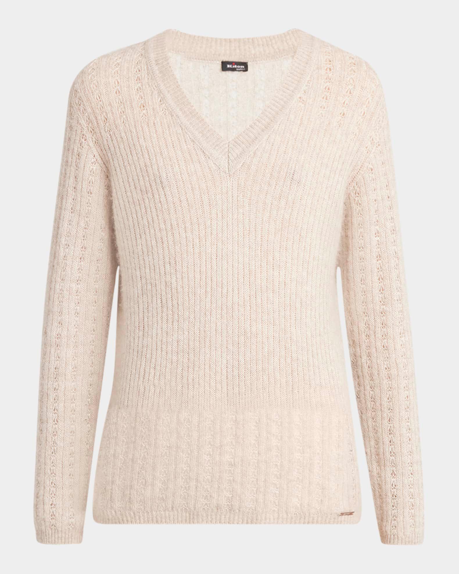 Openwork Cashmere Knit V-Neck Sweater Product Image