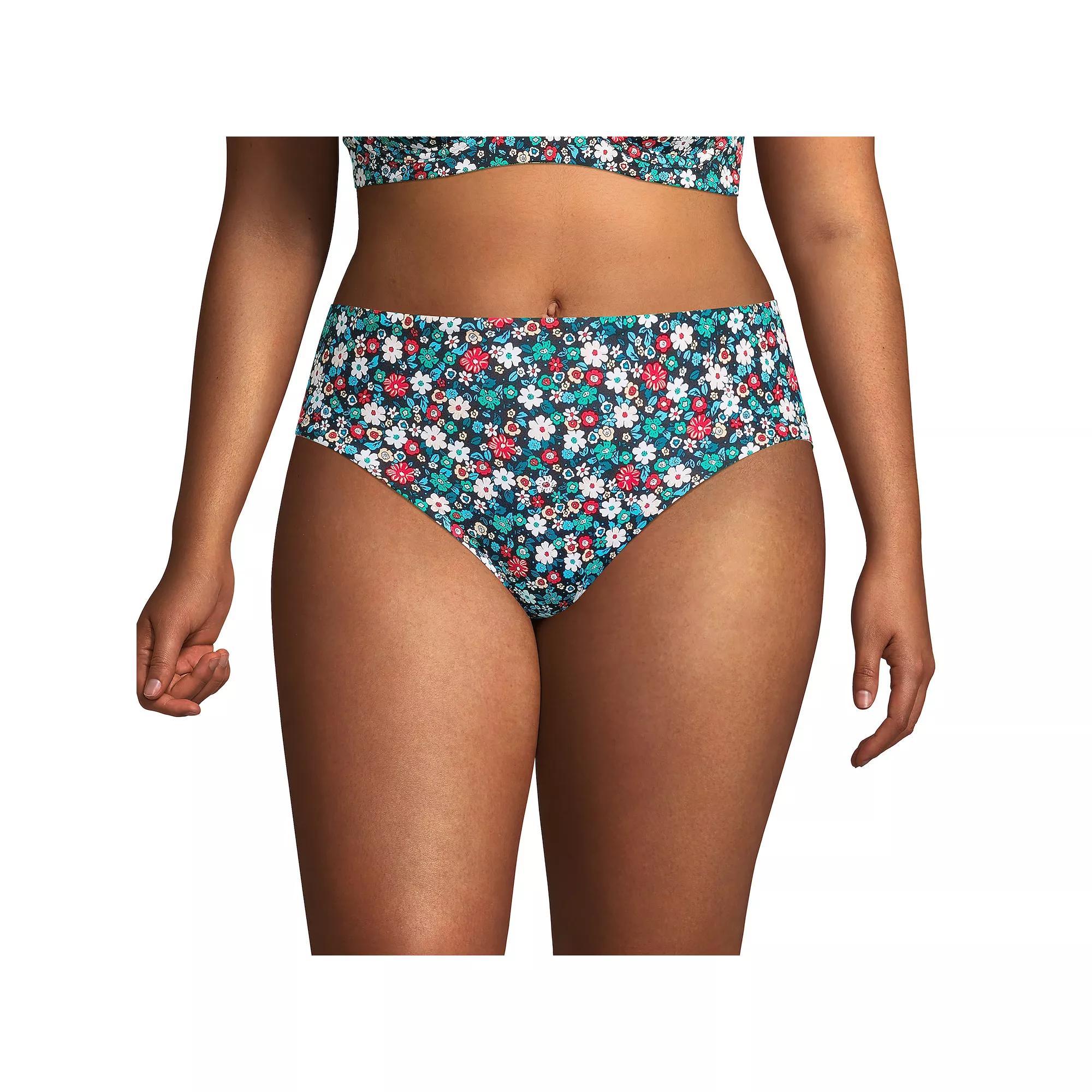 Plus Size Lands' End Reversible UPF 50 Bikini Swim Bottoms, Women's, Size: 22 W, Floral Gingham Product Image