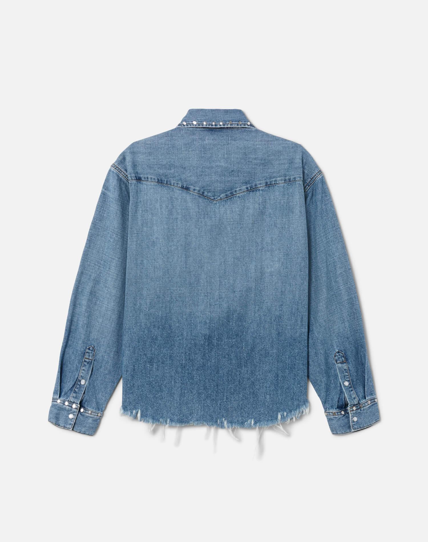 Distressed Western Shirt - Vintage Biker Blue Stud Product Image