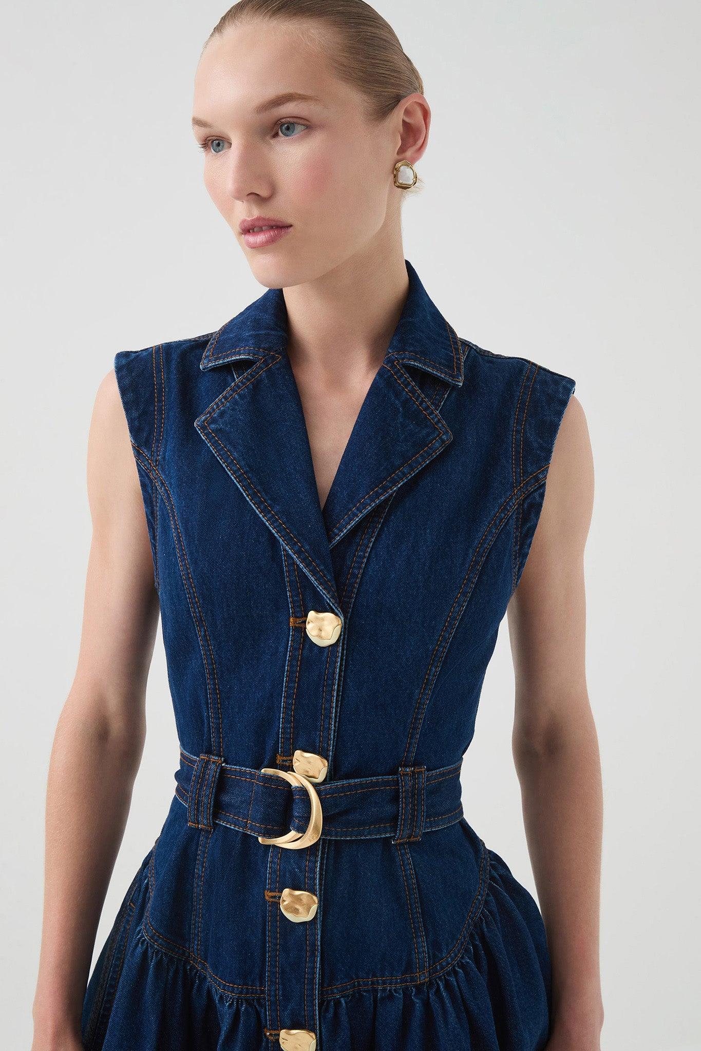 Elena Belted Denim Mini Dress Product Image