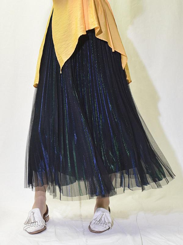 Urban A-Line Elastic Waist Mesh Pleated Skirts Product Image