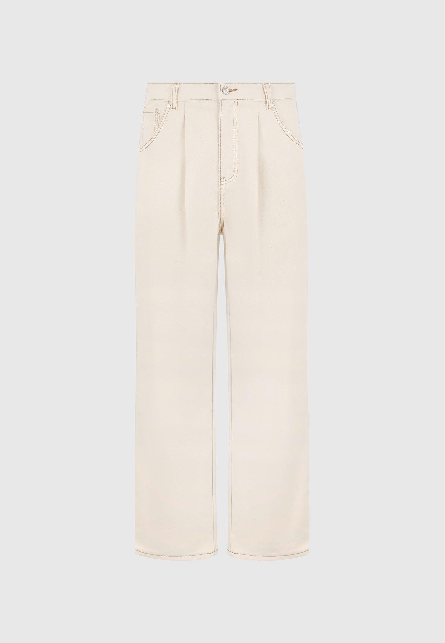 Arnault - Pleated Denim Jeans - Cream Male Product Image