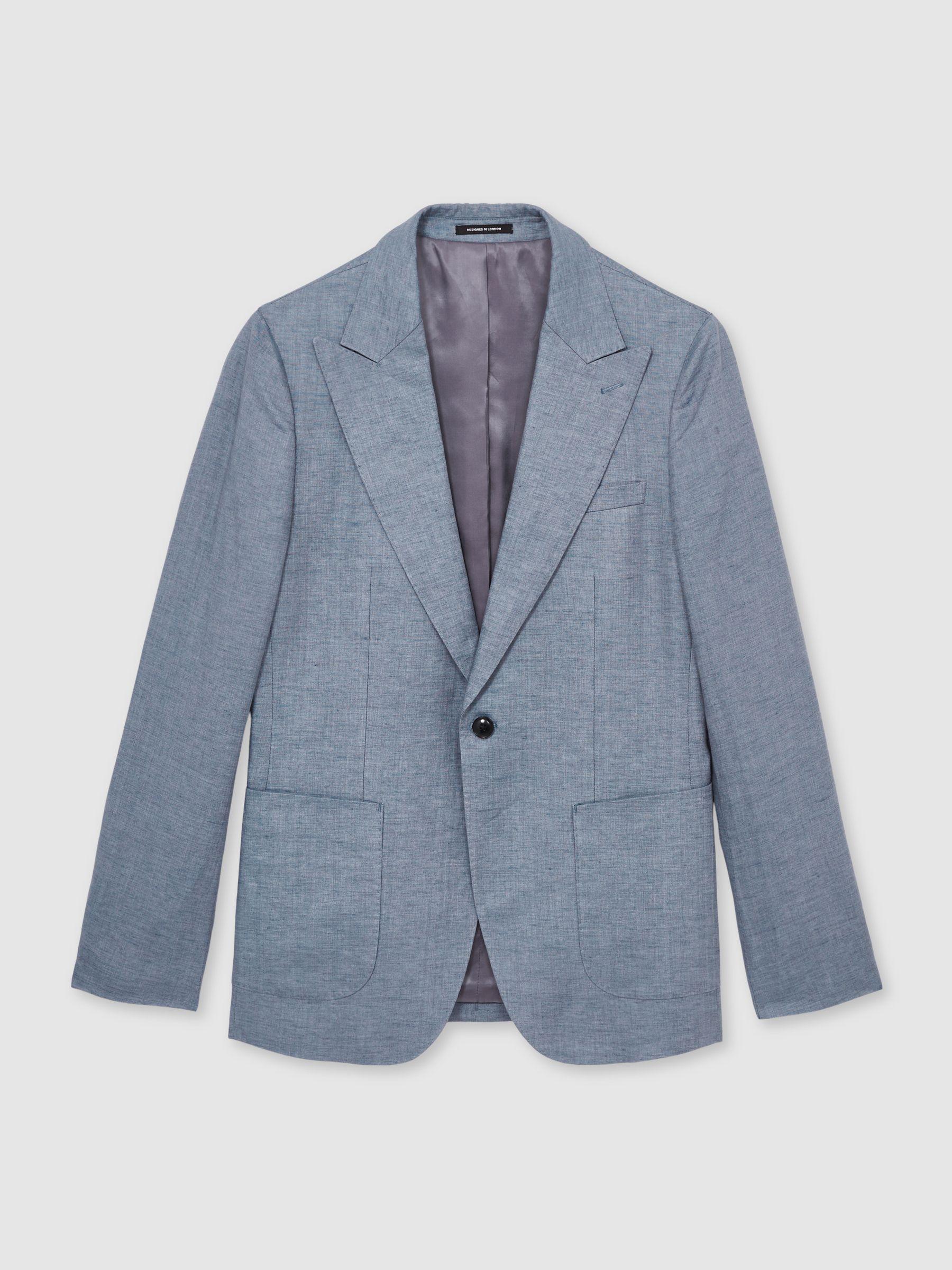 Regular-Fit Double-Breasted Sharkskin Wool-Blend Suit Blazer in Charcoal Grey Product Image