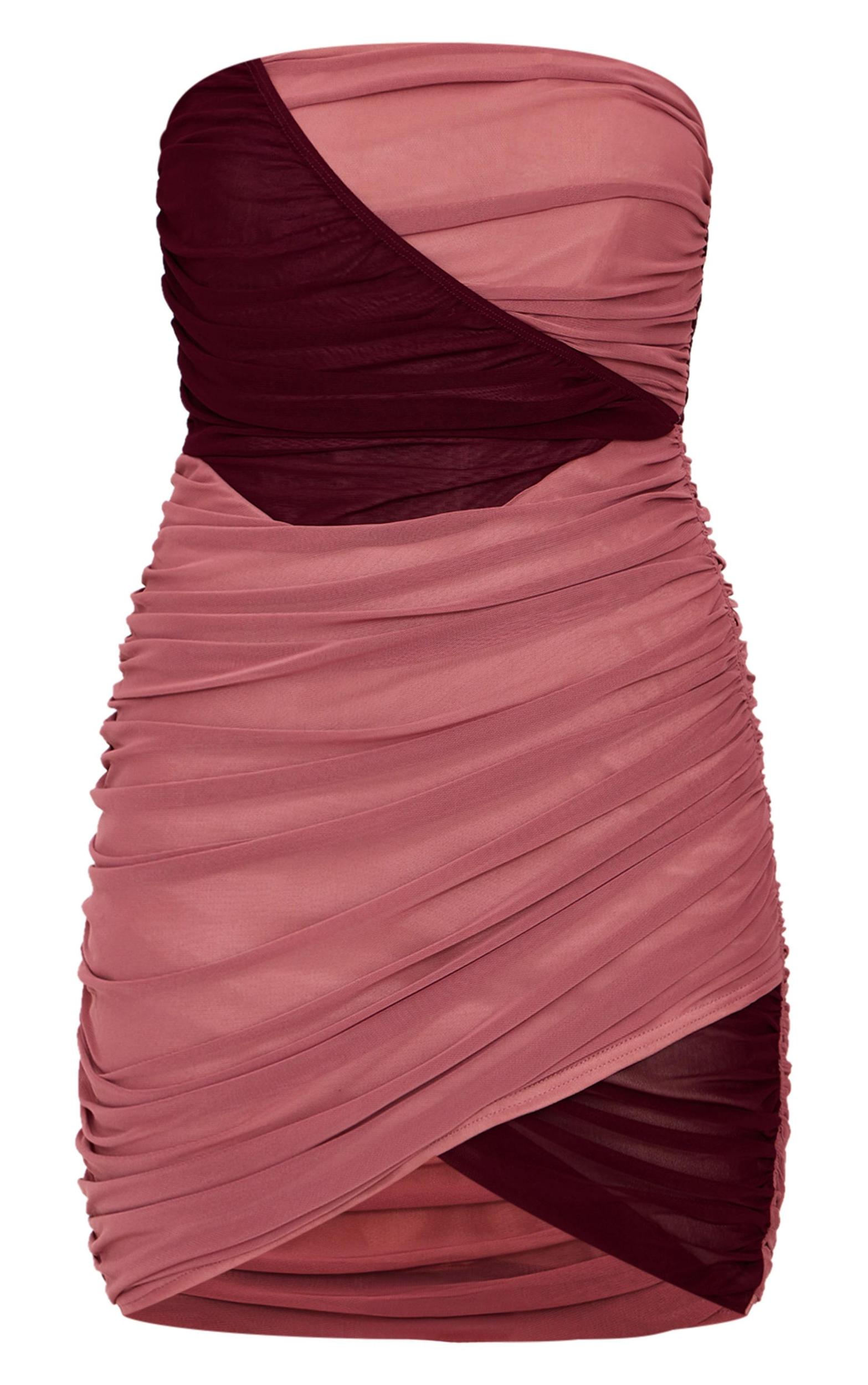 Light Pink Mesh Contrast Bandeau Mini Dress Product Image