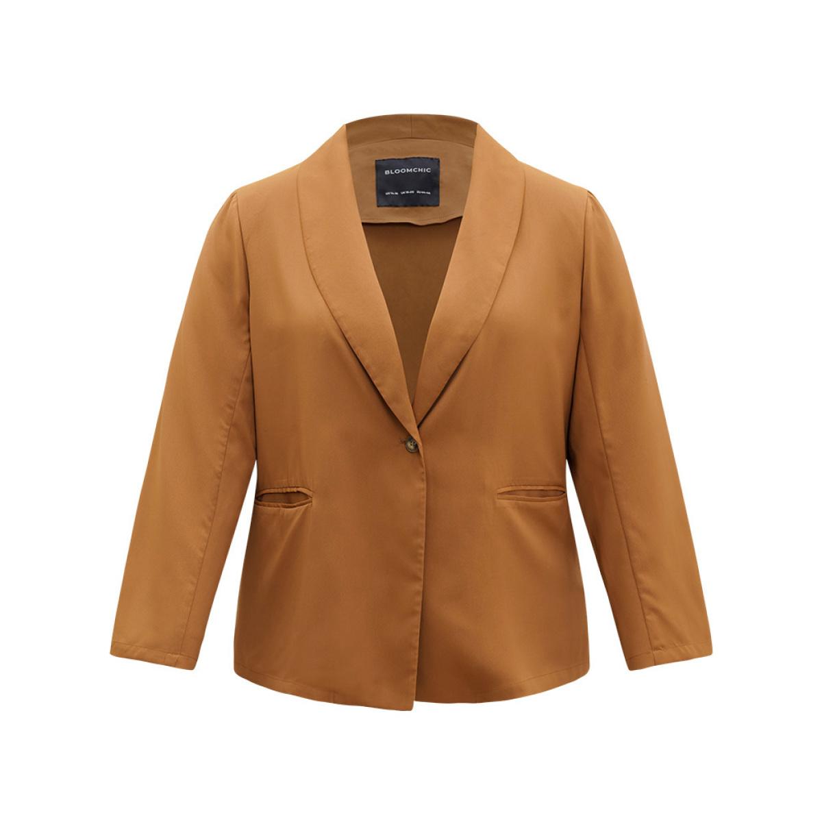 Plus Size Halloween Plain Lapel Collar Patched Pocket Blazer Bronze Women Dailywear Plain Plain Sleeve Long Sleeve Lapel Collar 22-24/3X Pocket Casual Blazers BloomChic Product Image