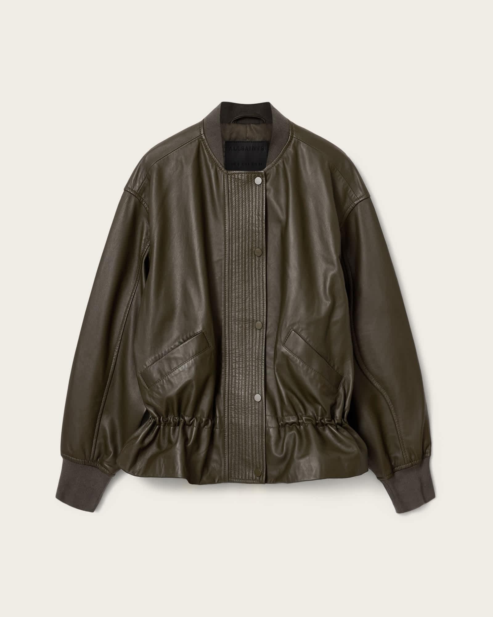 Sofi Leather Bomber Jacket Military Green | ALLSAINTS US Product Image