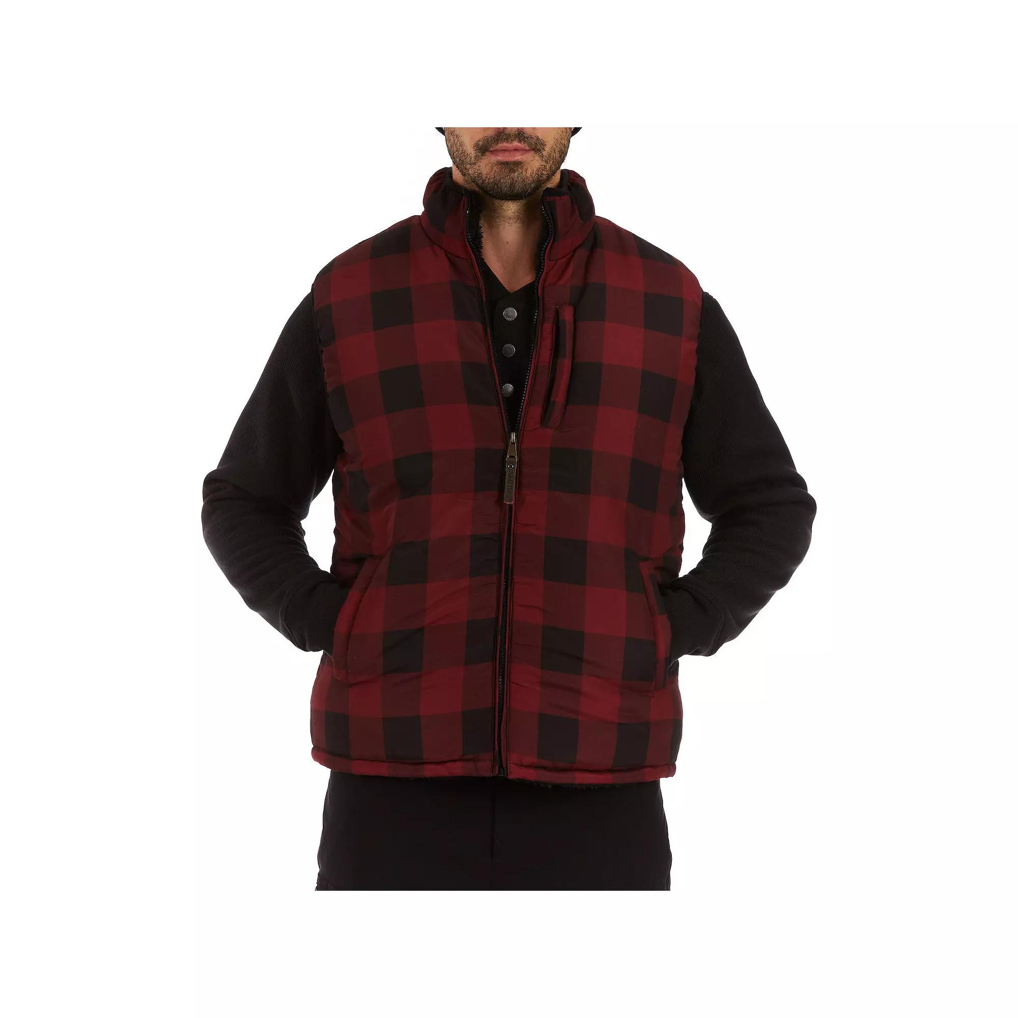 Men's Smith's Workwear Printed Sherpa-Lined Vest, Size: XXL, Dark Red Buffalo Product Image