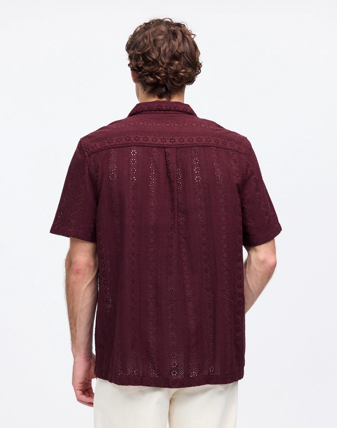 Camp-Collar Short-Sleeve Shirt in Embroidered Cotton Product Image