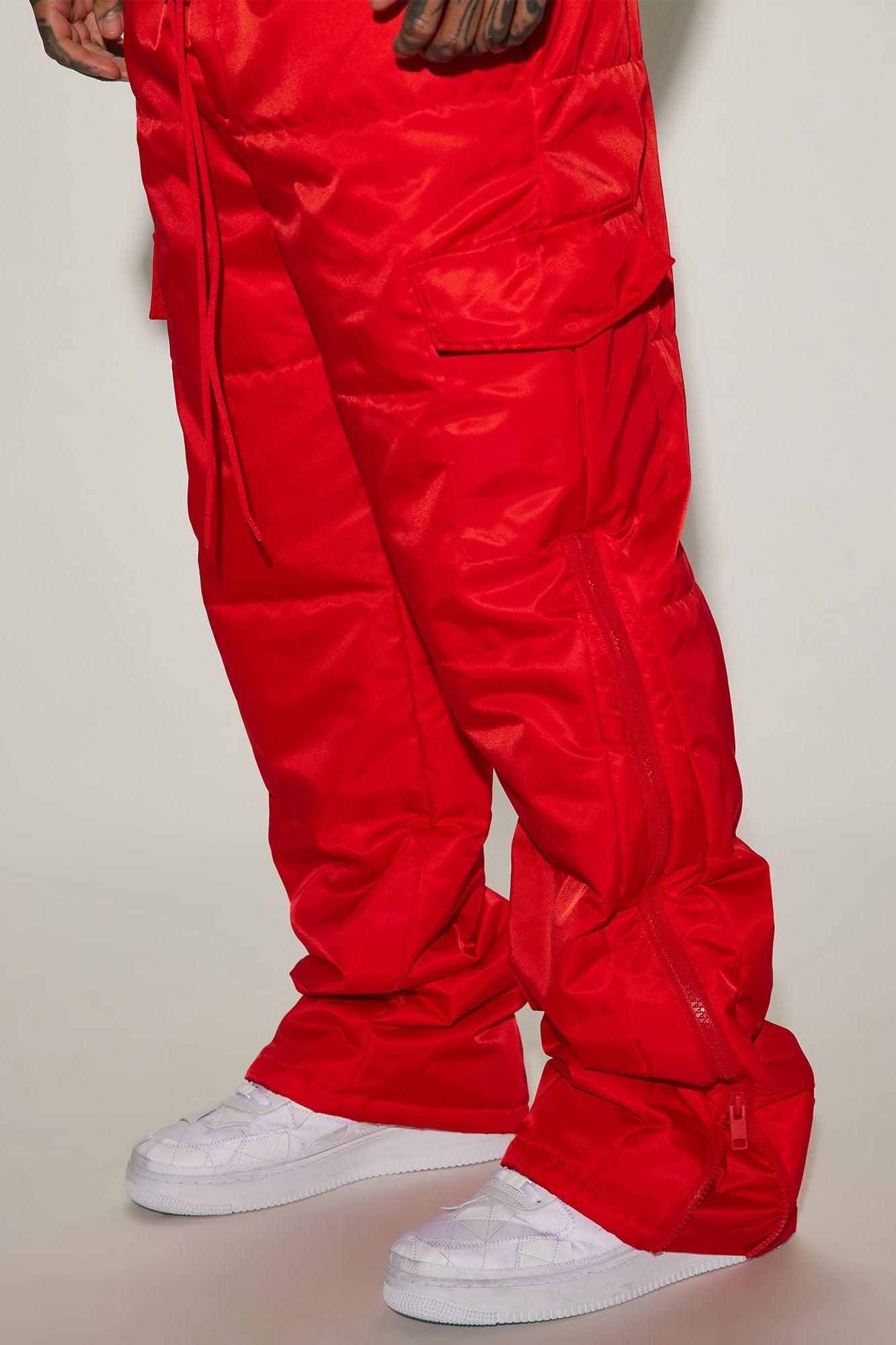 Ride With Me Baggy Padded Nylon Pants - Red Product Image