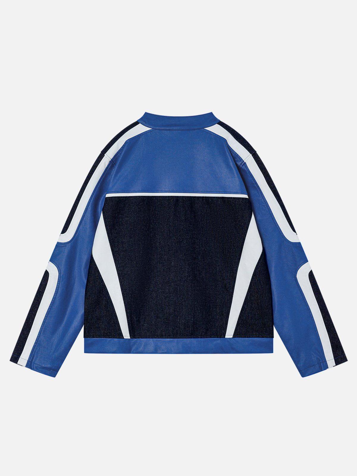 Aelfric Eden Denim Faux Leather Patchwork Jacket Product Image