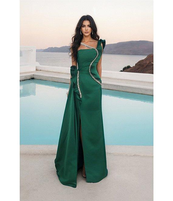 Terani Couture Asymmetric One Shoulder Beaded Gown Product Image