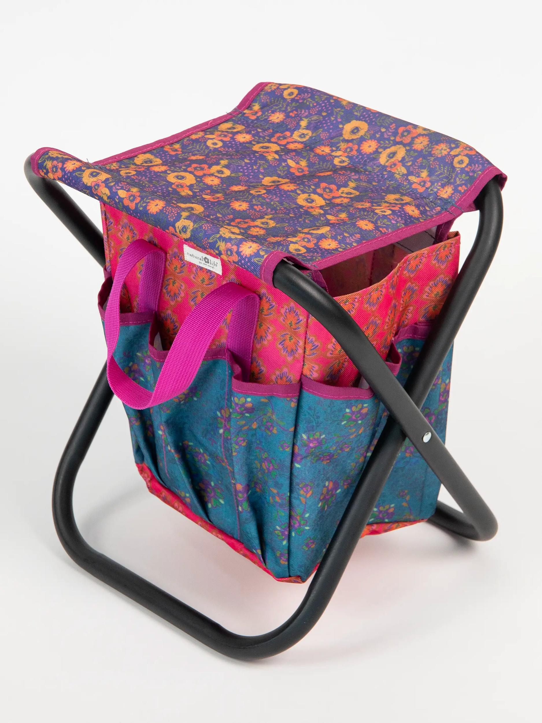 Folding Garden Stool - Navy Floral Blooms Product Image