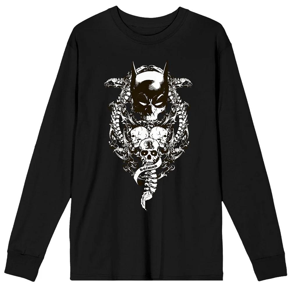 Men's Batman Bat Mask And Skulls Long Sleeve Tee,  Product Image