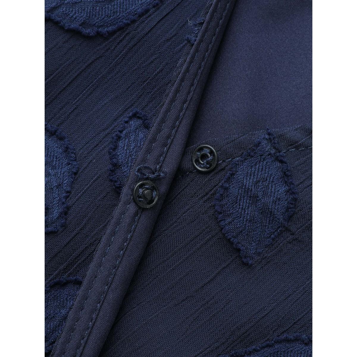 Plus Size Indigo Burn-out Fabric Surplice Neckline Shirt Women Cocktail Long Sleeve Overlap Collar Party Blouses BloomChic 18-20/2X Product Image