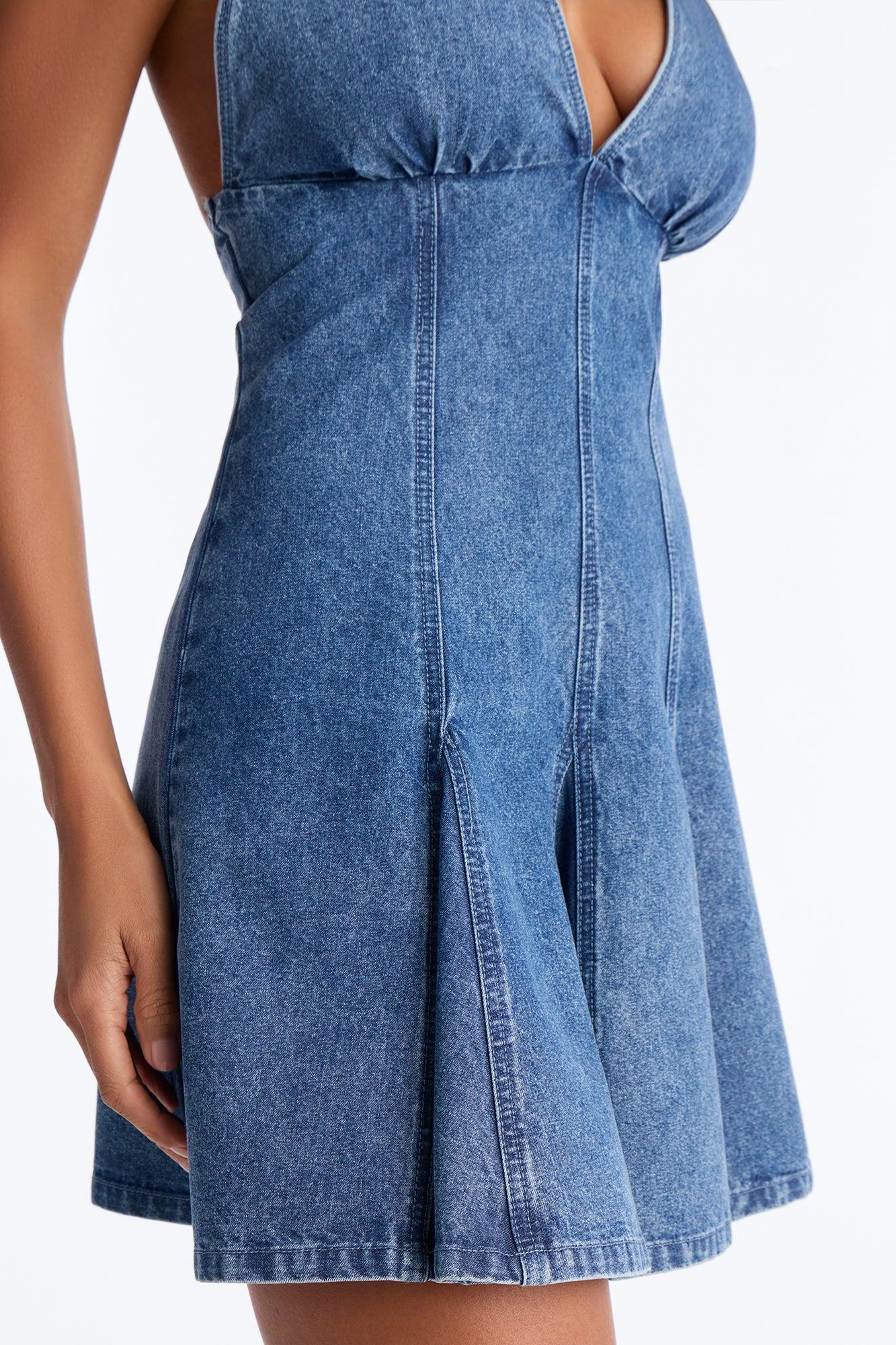 Maisy Halter Denim Mini Dress - Denim Female Product Image