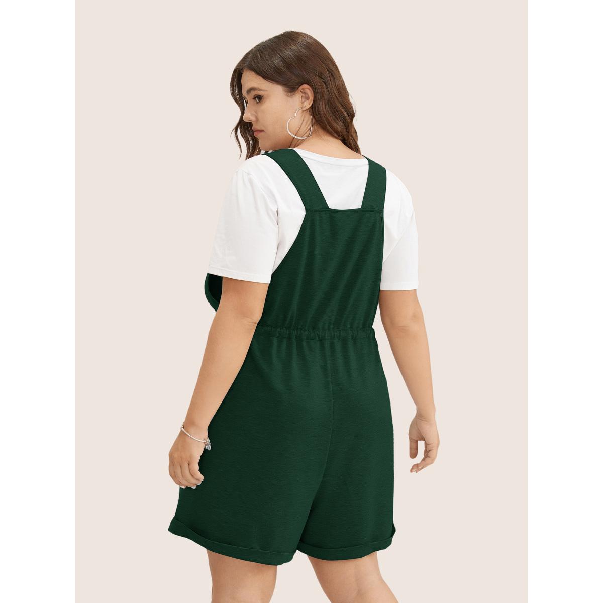 Plus Size Deepred Solid Pocket Drawstring Overall Romper Women Leisure Sleeveless Non Casual Loose Jumpsuits BloomChic 22-24/3X Product Image