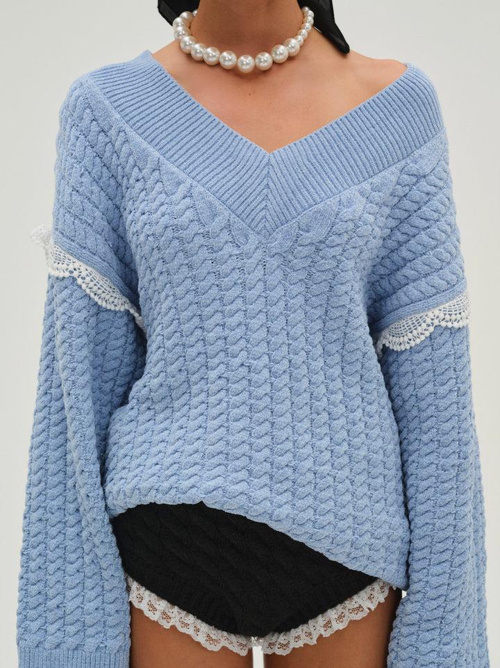 Tierra Oversized V-Neck Sweater — Blue Product Image