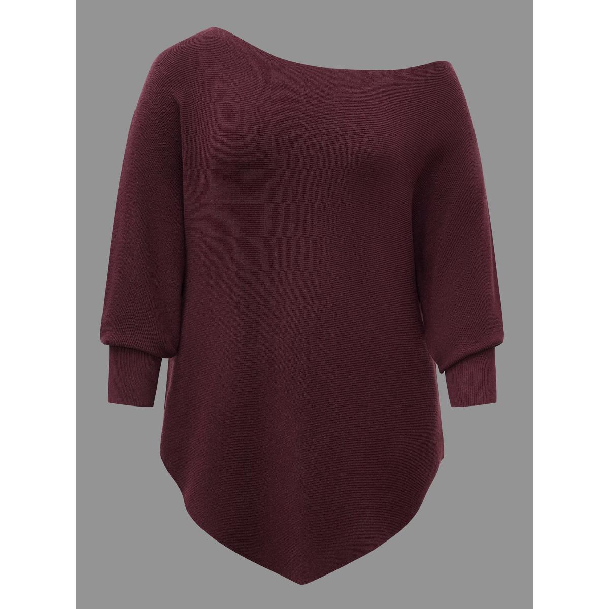 Plus Size Supersoft Essentials Solid Dolman Sleeve Pullover Deepred Women Casual Loose Long Sleeve Boat Neck Everyday Pullovers BloomChic 14-16/1X Product Image