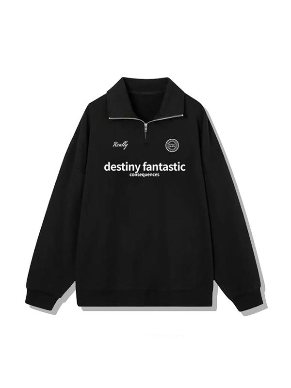 Vintage Letter Print Half Zip Lapel Neck Sweatshirt Product Image