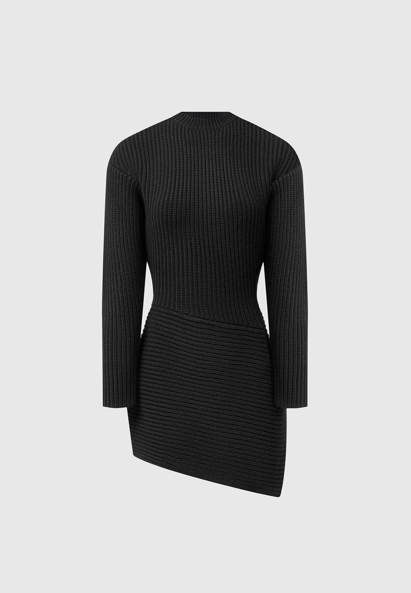 Asymmetric Knit Jumper Dress - Black Female Product Image
