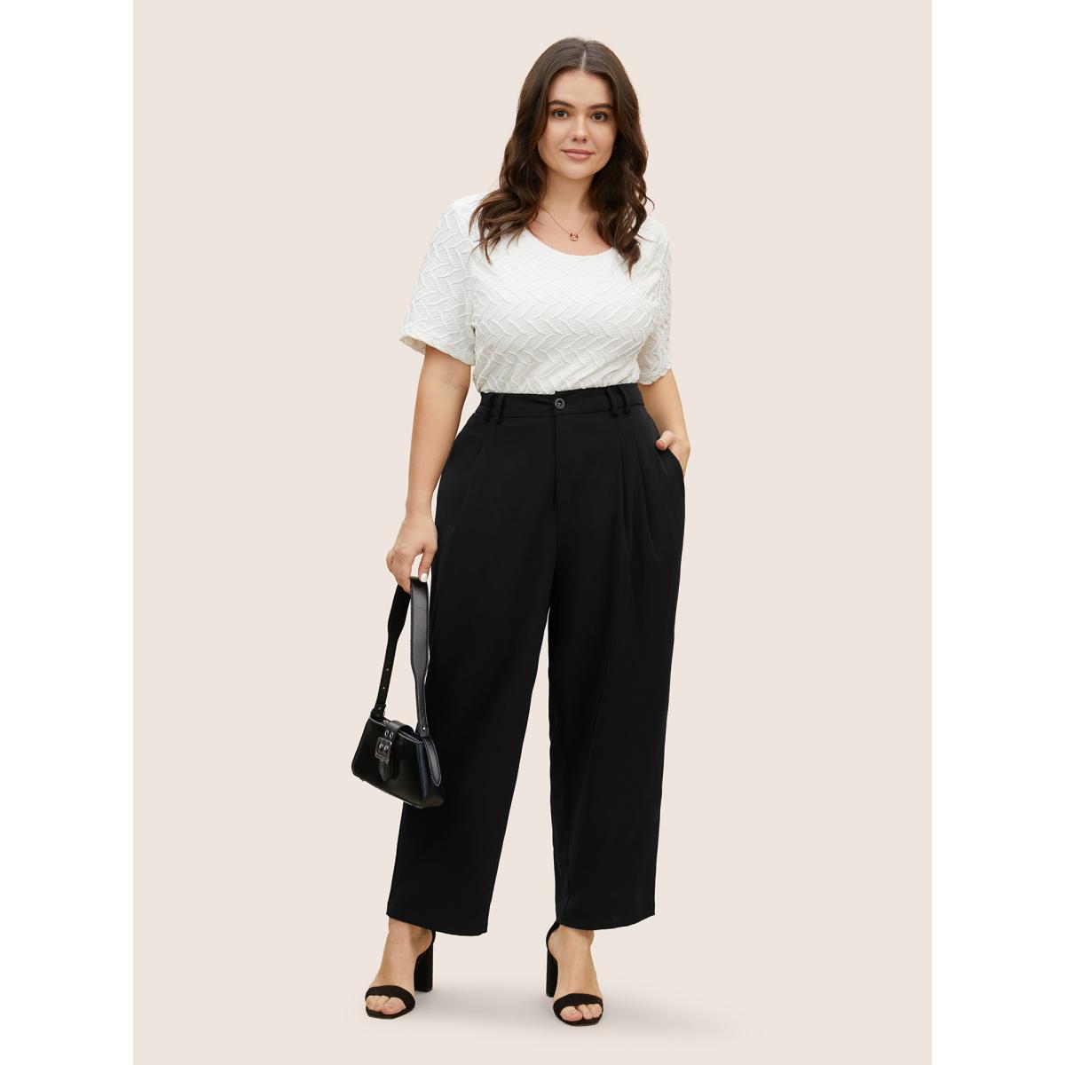 Plus Size High Rise Elastic Waist Straight Leg Pants Women Black At the Office Straight Leg High Rise Work Pants BloomChic 18-20/2X Product Image