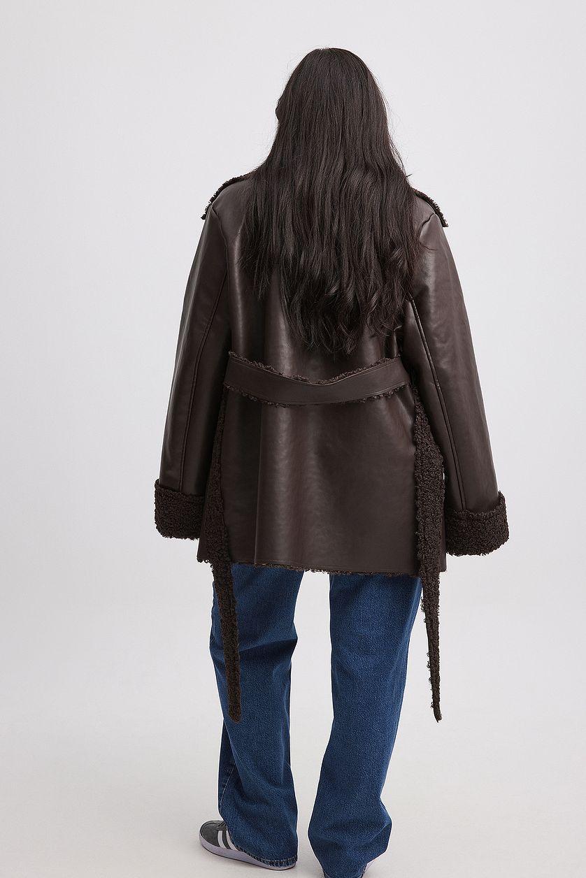 Short Teddy Detail Pu Coat Product Image