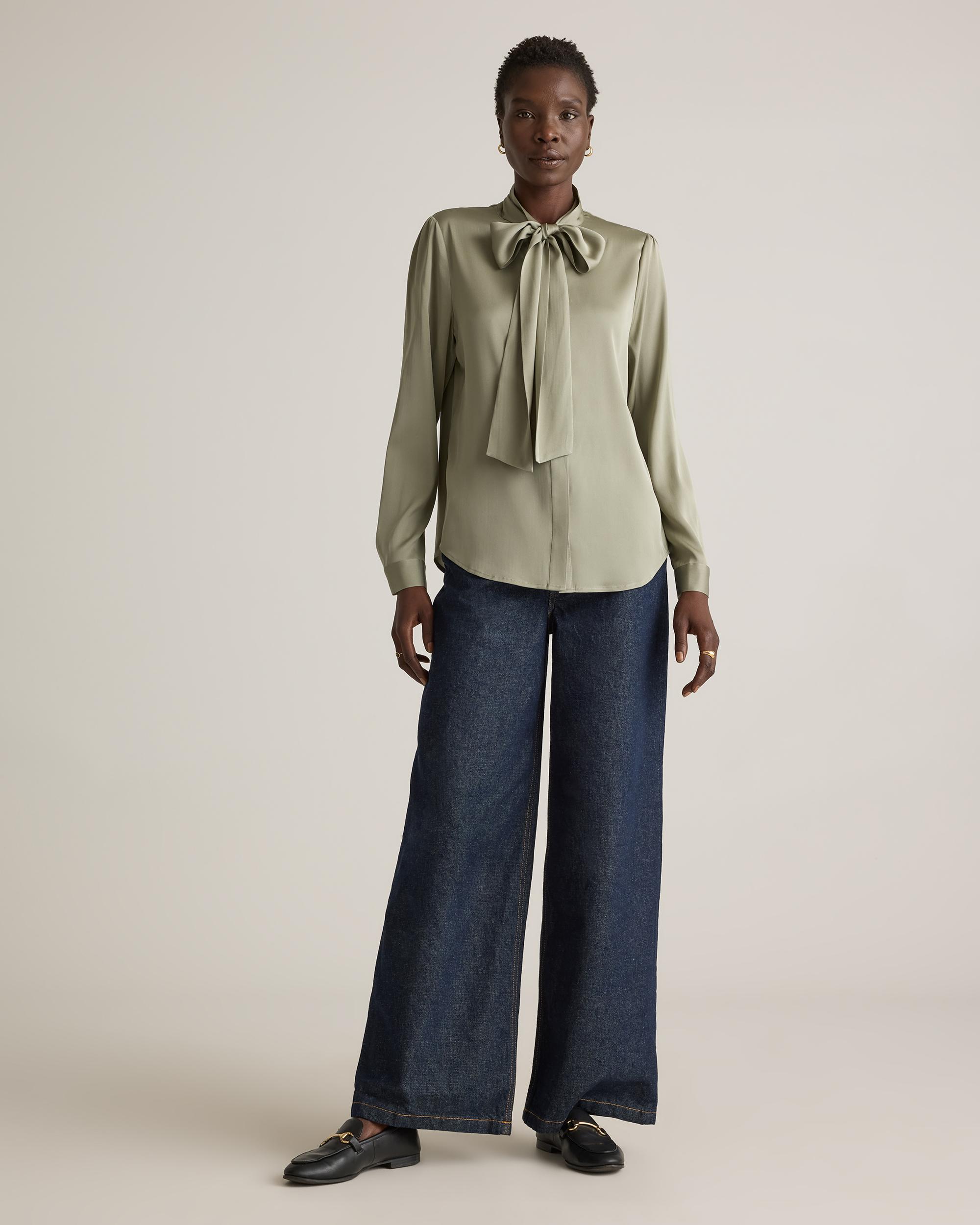 Quince | Women's Washable Stretch Silk Tie Neck Blouse Product Image