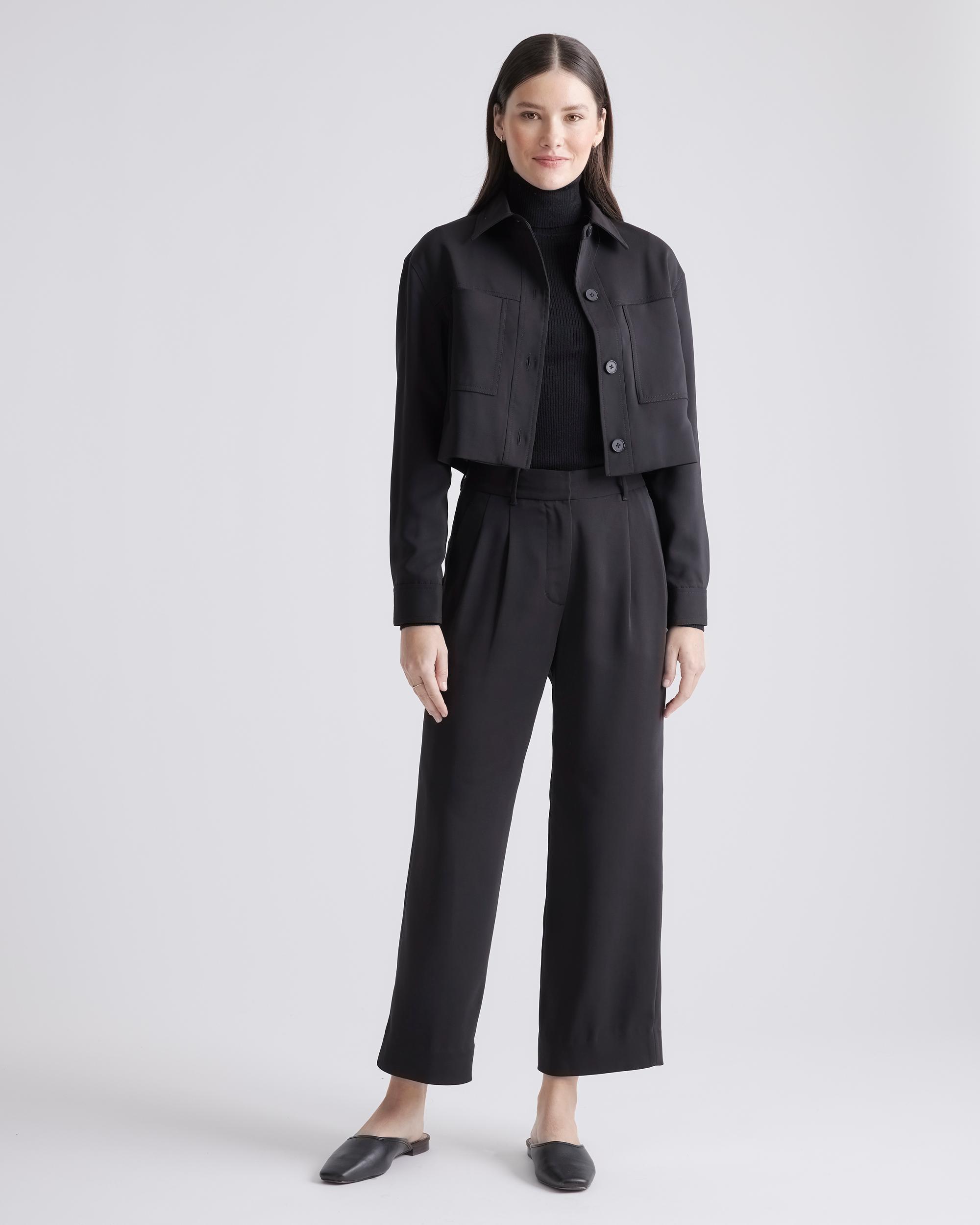 Quince | Women's Stretch Crepe Cropped Jacket Recycled Polyester / Spandex Product Image