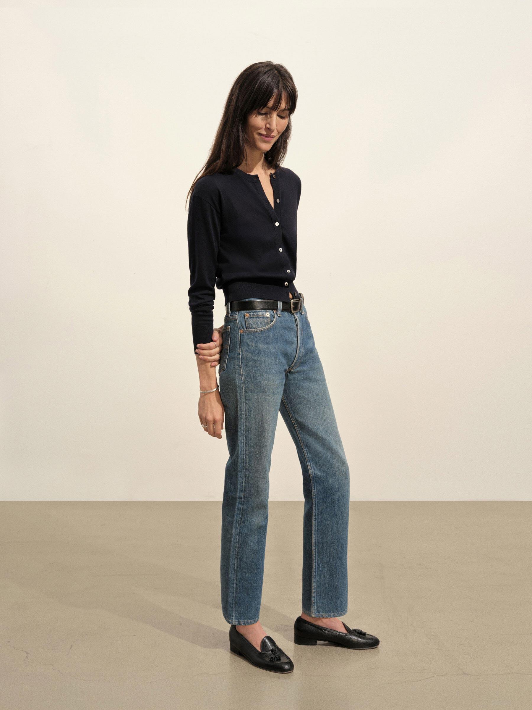 Dark Navy Featherweight Silk Cashmere Cardigan Product Image