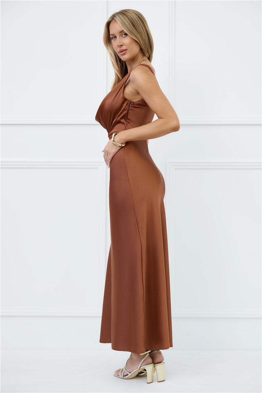 Silken Stars Satin Maxi Dress Brown Product Image