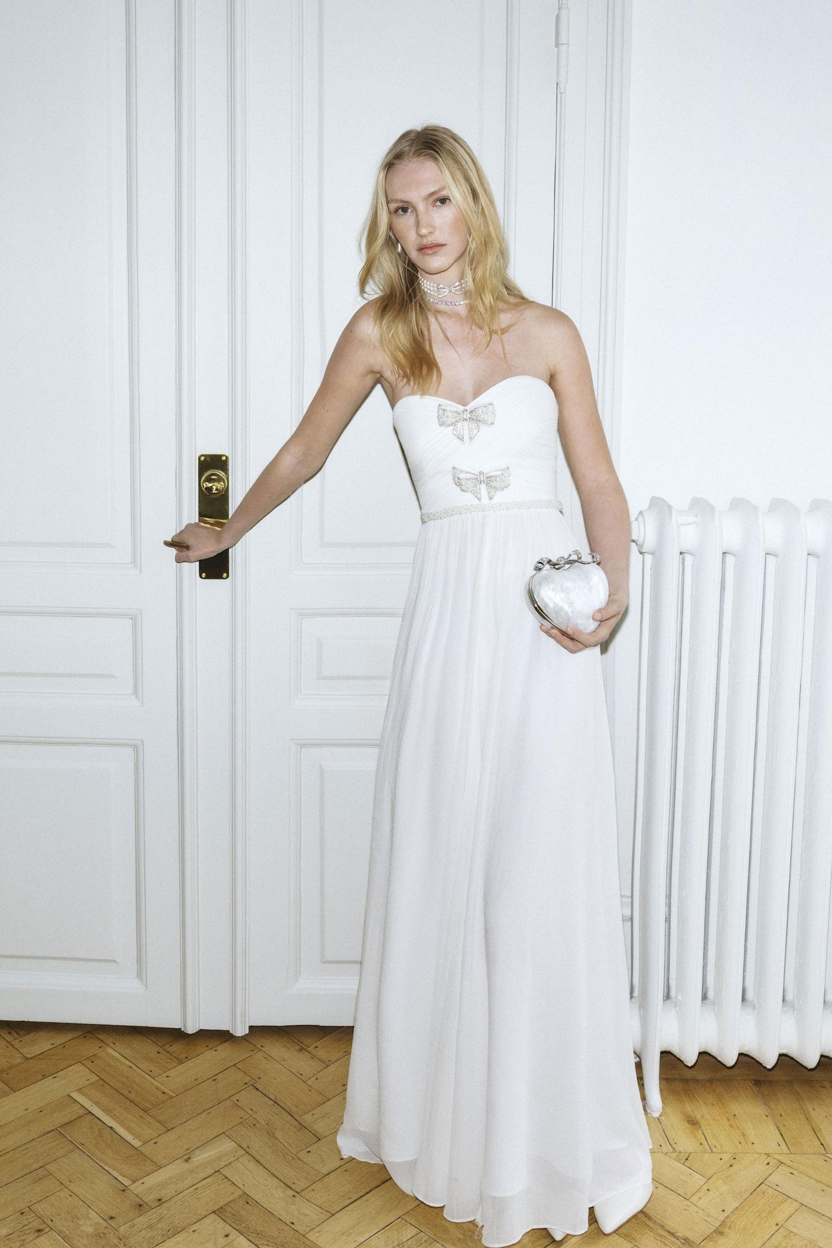 White Chiffon Bow Maxi Dress Product Image