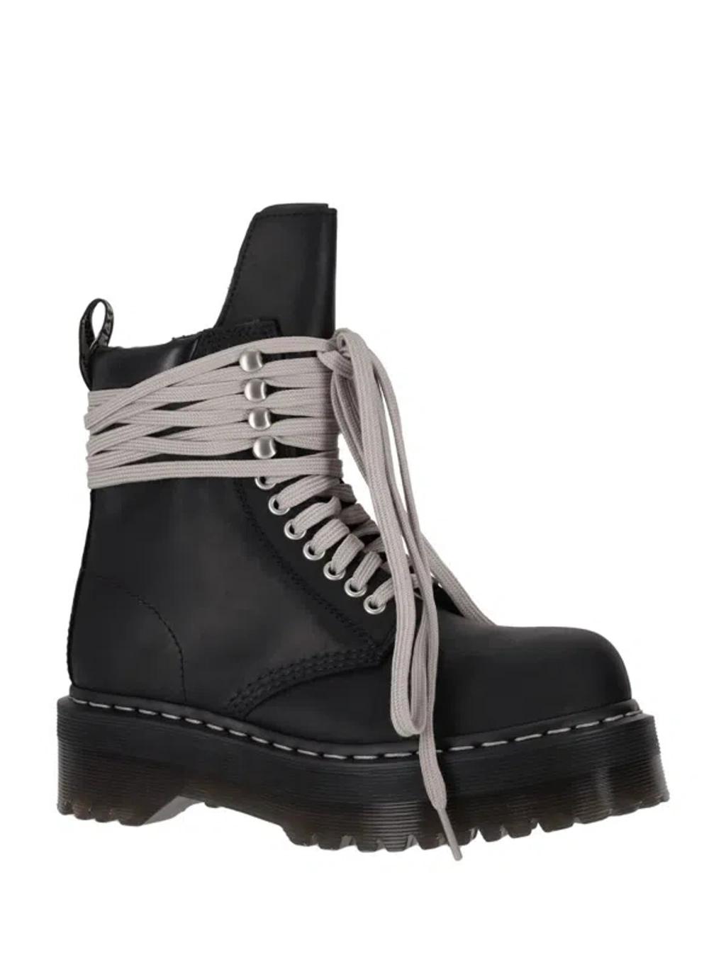 RICK OWENS X Dr. Martens Quad Sole Steel Toe Leather Ankle Boots In Black Product Image