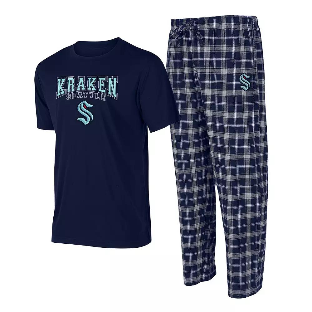 Men's Concepts Sport Deep Sea Blue/Gray Seattle Kraken Arctic T-Shirt & Pajama Pants Sleep Set, Size: Medium, Krk Blue Product Image