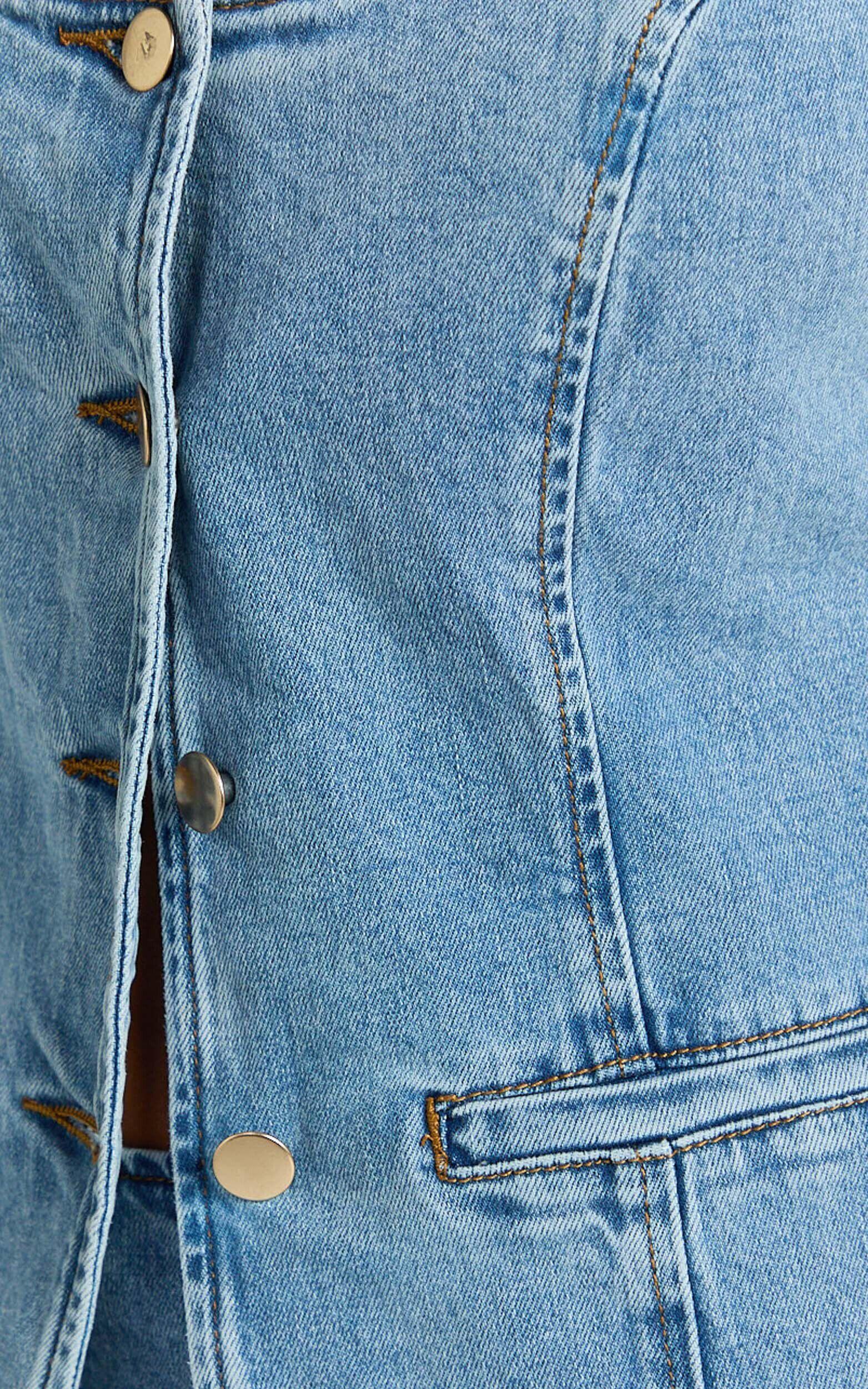 Raquel Top - Denim Scoop Neck Button Down Vest in Mid Blue Wash Product Image