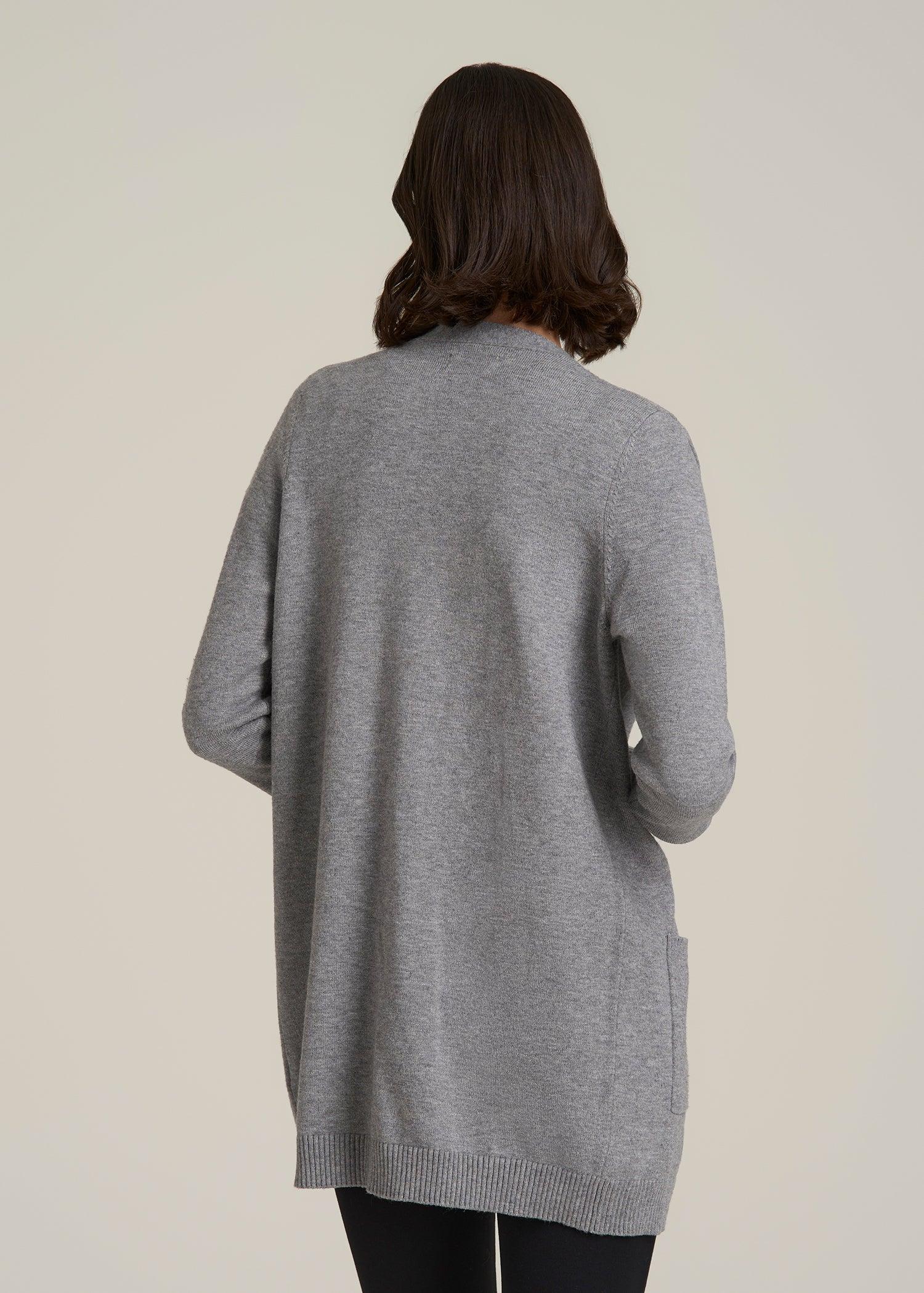 Open-Front Long Cardigan Sweater for Tall Women in Ash Grey Mix Female Product Image