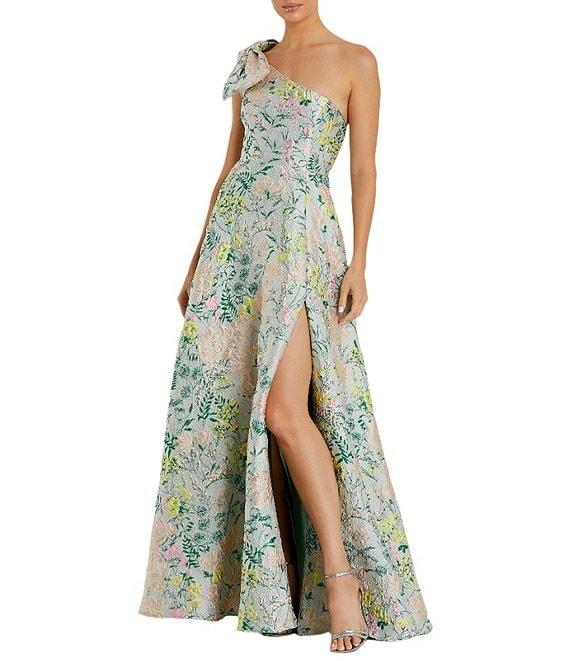 Mac Duggal Bow One Shoulder Bow Detail Brocade A-line Gown Product Image