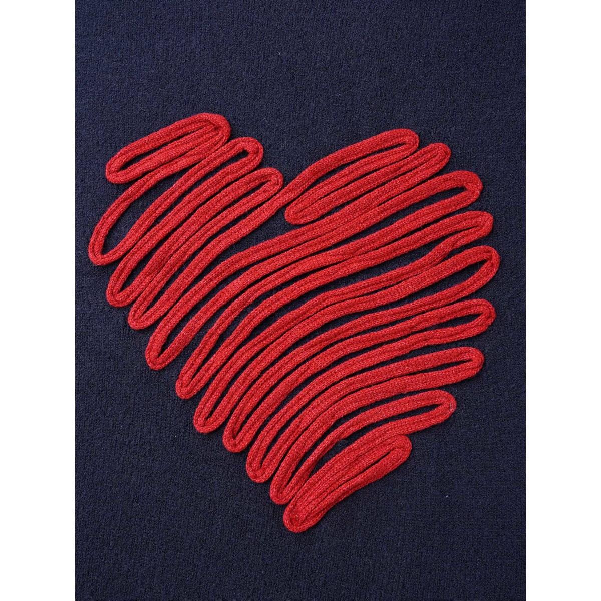 Plus Size Supersoft Heart Pattern Cardigan Indigo Women Casual Loose Long Sleeve Round Neck Everyday Pullovers BloomChic 26/4X Product Image