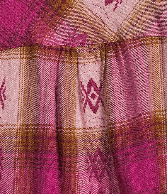 Westbound Jacquard Flannel Long Sleeve Y-Neck Button Front Top Product Image