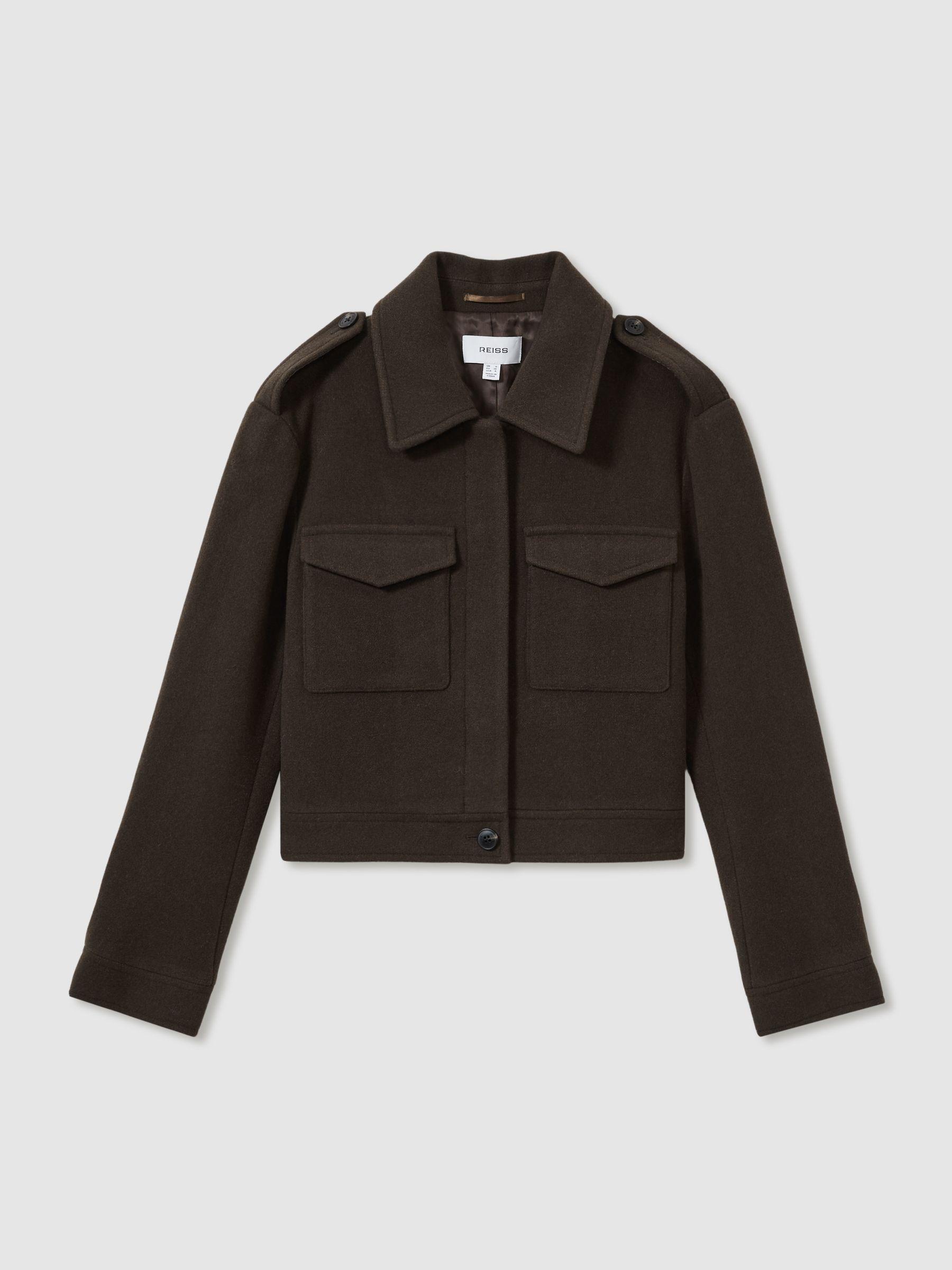 Wool-Blend Cropped Jacket in Mocha Brown Product Image