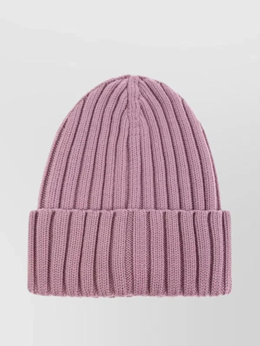 MONCLER Logo Patch Rib Wool Beanie In Purple Product Image